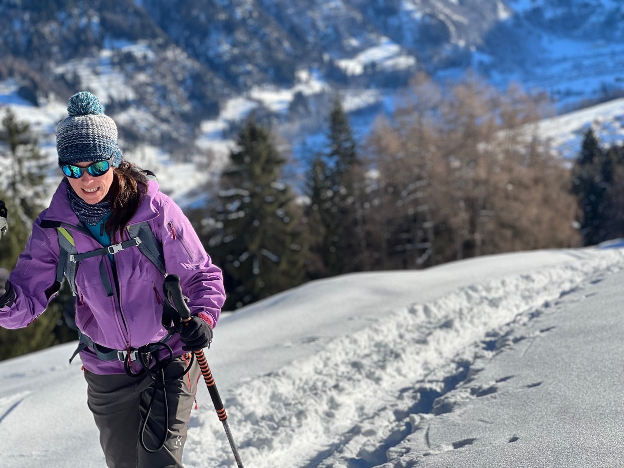 Sarah snowshoeing above Verbier — relocation concierge living in Valais for 20 years